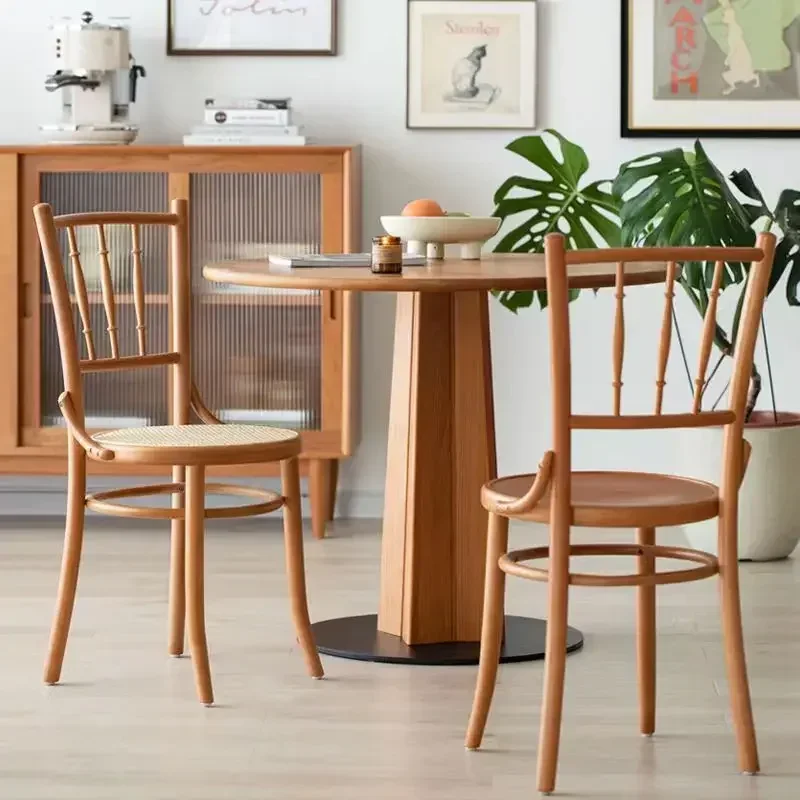 

Solid wood leisure Japanese living room furniture, retro rattan woven dining , restaurant backrest chairs