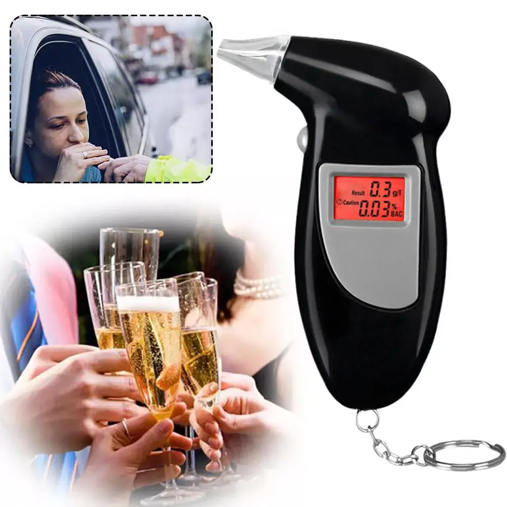 เครื่องทดสอบแอลกอฮอล์แบบพกพาดิจิตอลแอลกอฮอล์ Breathalyzer ตํารวจจอแสดงผล LCD Breathlyzer Alcotester เครื่องทดสอบแอลกอฮอล์ V1F0
