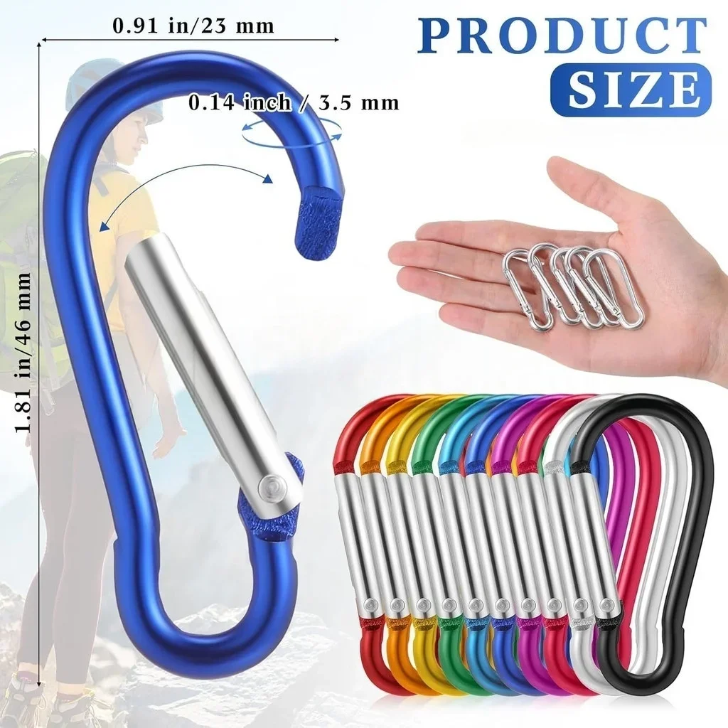 Colorful Aluminum Alloy D Carabiner Spring Snap Clip Water Bottle Hook Keychain Backpack Buckle Outdoor Camping Hiking Climbing