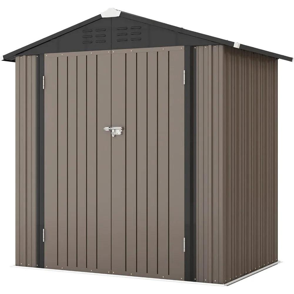 

5x3 FT Outdoor Storage Shed, Tool Shed with Sloping Roof and Lockable Door, Metal Shed for Backyard Garden Patio Lawn, Brown