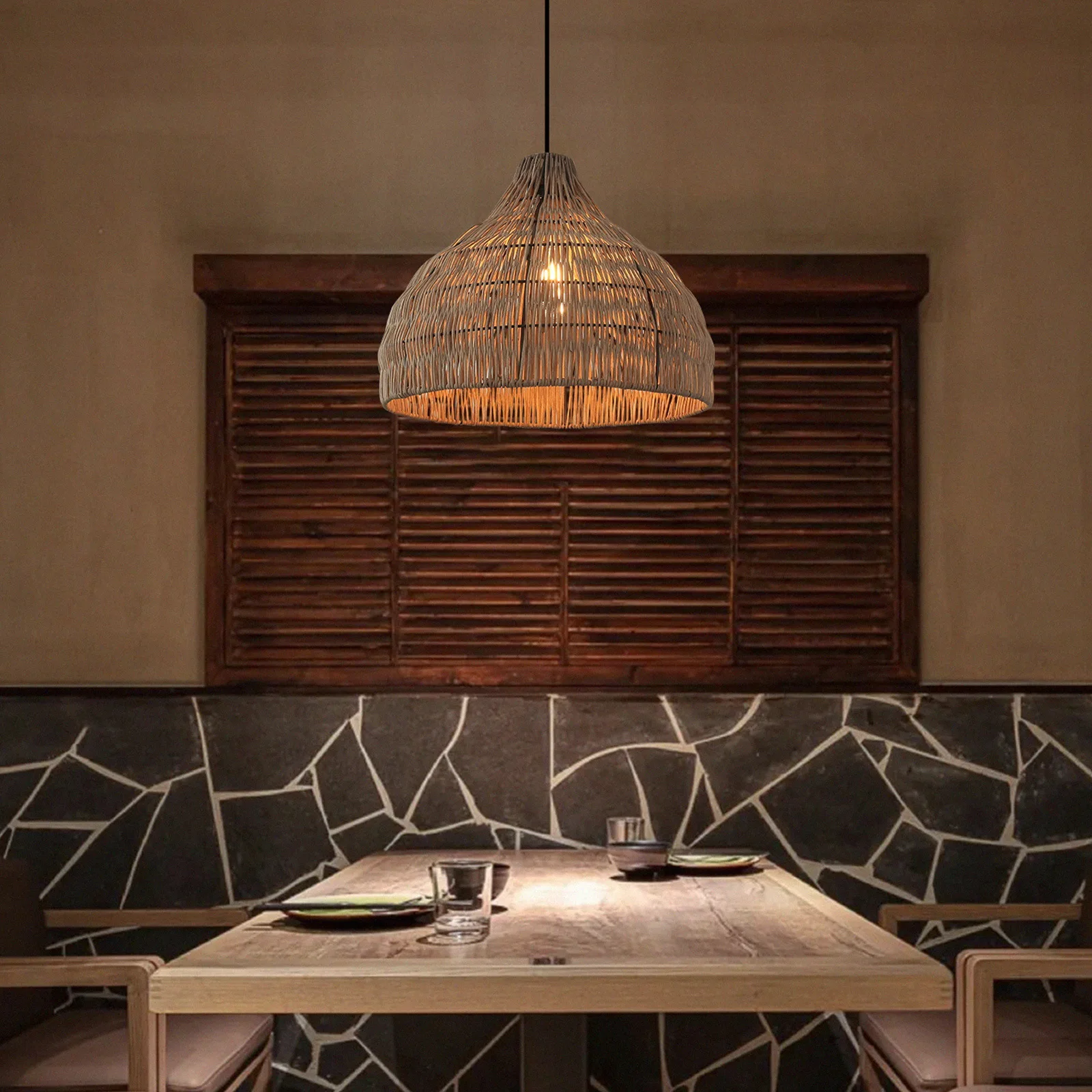 

New Chinese style, restaurant, retro, rattan, bar, barbecue, hot pot chandelier