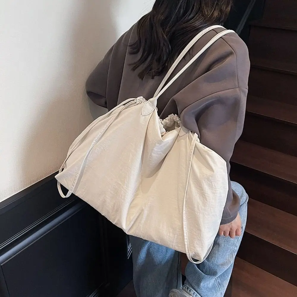 

Корейская однотонная нейлоновая сумка-тоут, универсальная большая вместительная сумка на шнурке, повседневная легкая женская сумка, женская сумка