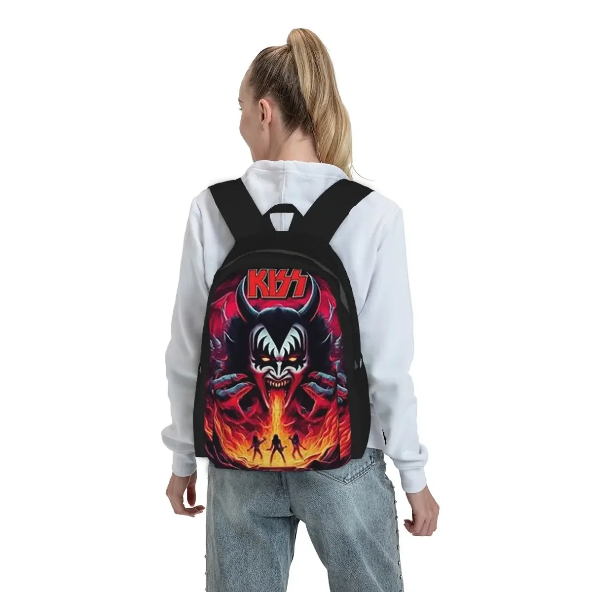 

KISS The Band Demon Red Rock Music Backpack Student BookBag Kids School Bag Laptop Shoulder Bags for Men Women