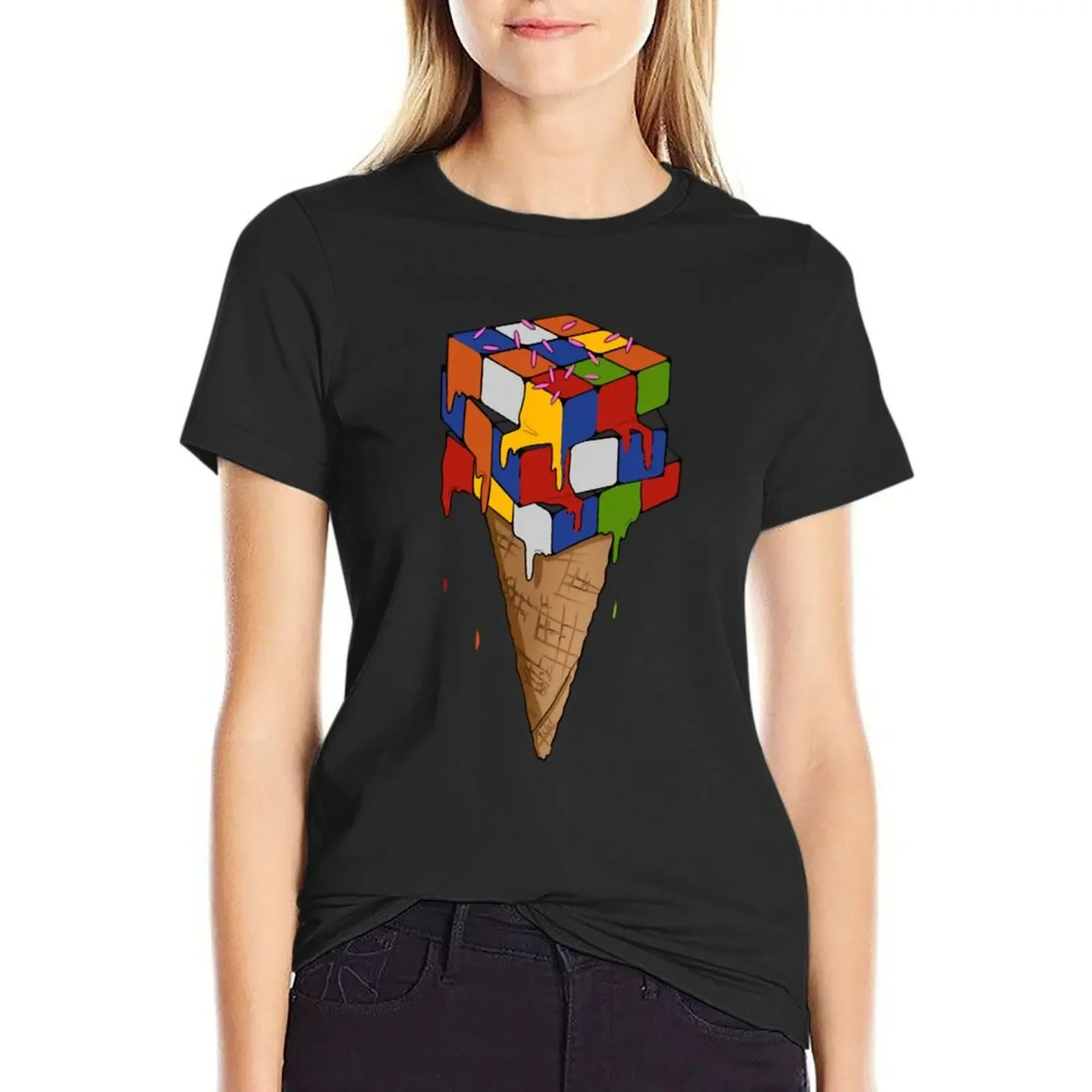 Melting Cube Ice Cream Cone T-Shirt kawaii clothes summer top Female clothing clothes for Women