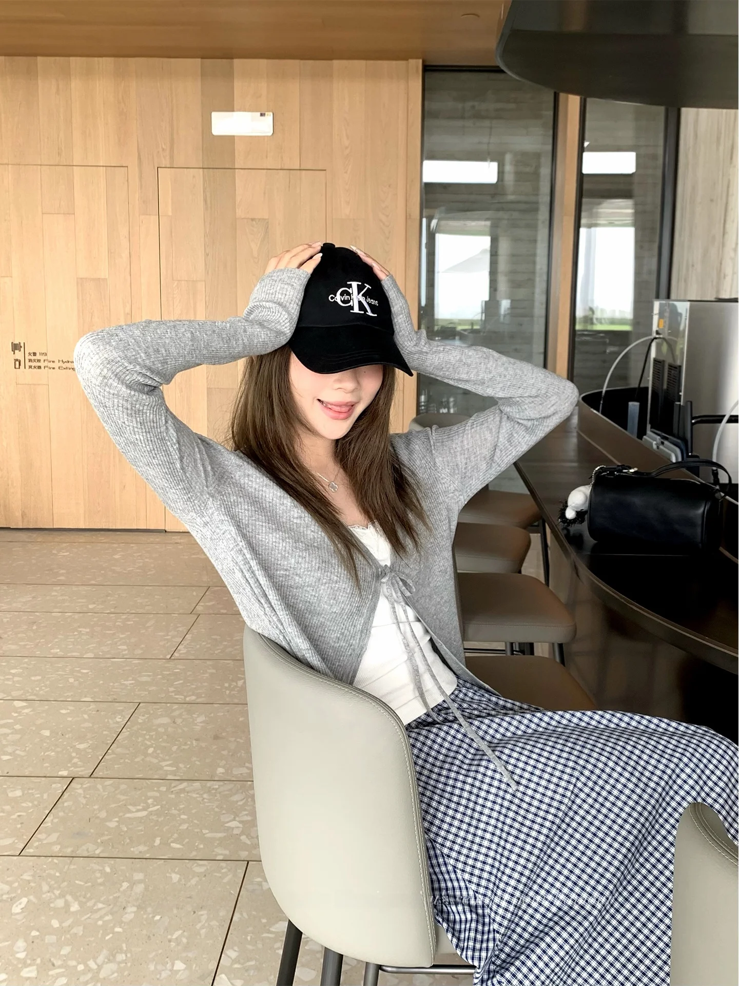 

Slim Fit ey Knitted Open Cardigan Women's Sle Kimchi Spicy Flavor Commute Sle Long Sve round Ne Tie Belted Top