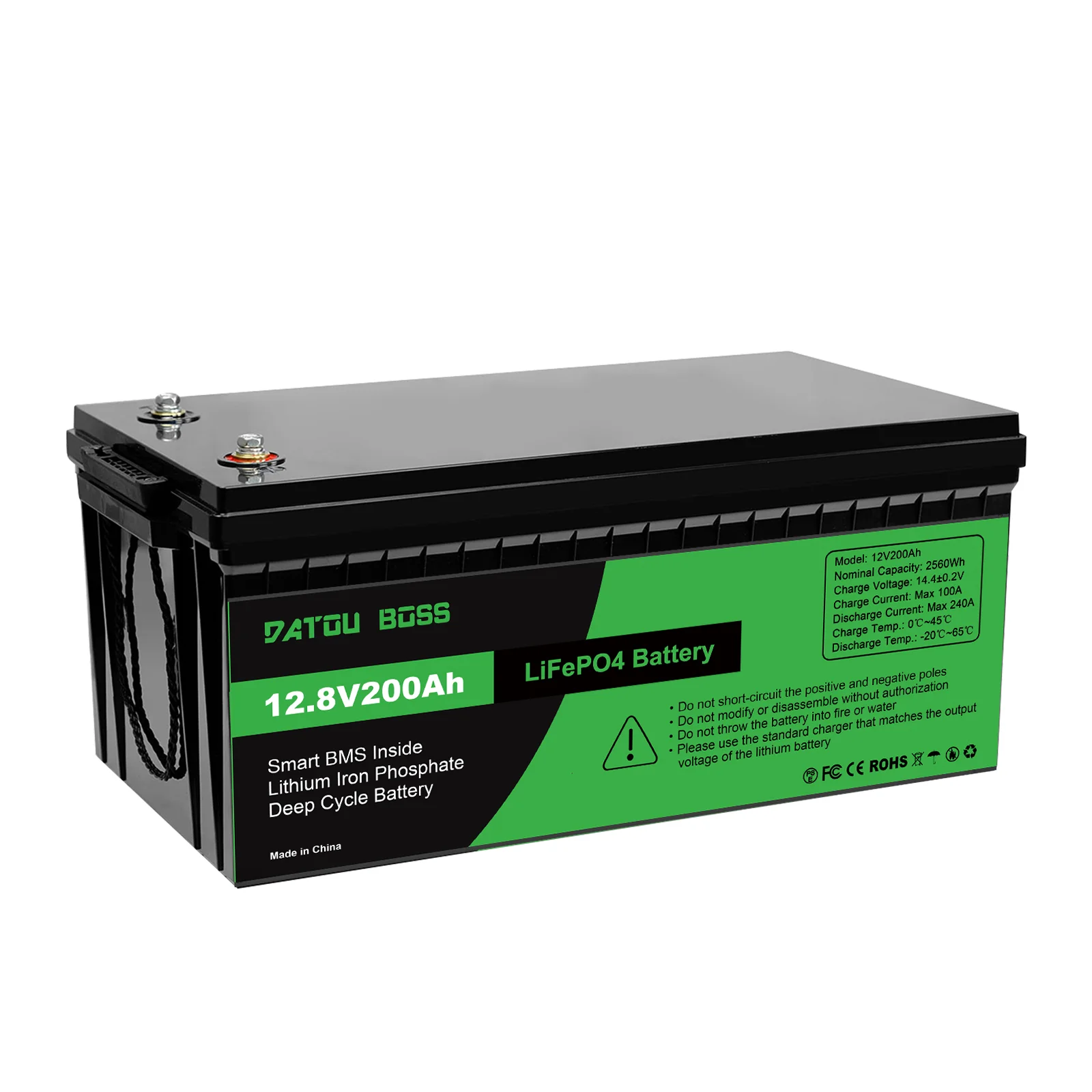 DATOUBOSS Lithiumbatterij 12V100A200A300A LiFePO4 batterij oplaadbare zonnegenerator met BMS zonne-opslagsysteem Deep Cycle