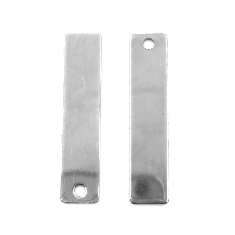 150Pcs Wholesale Silver Tone Stainless Steel Rectangle Blank Charms Pendants Breloque Jewelry Making 40x9mm