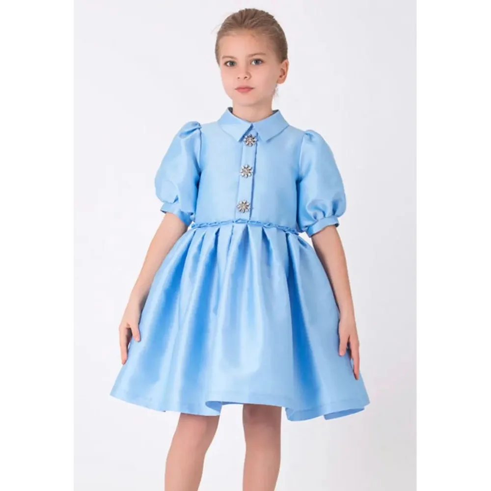 

Customize Blue Girl Princess Dress for Church Holiday Pageant Birthday Wedding Tea Party Wear Vintage Satin Ball Gown 1-14 Years