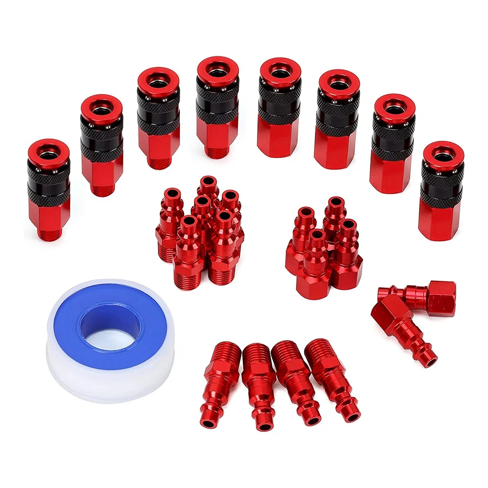 

J1UL1N 25Pieces 1/4Inch NPT Air Coupler And Plug Kit Industrial Aluminum Quick Connect Connector Set