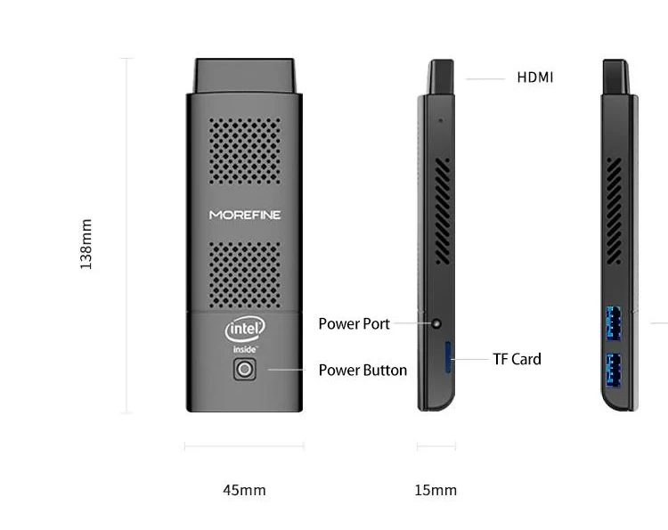 Morefine M1K Mini PC Stick Intel Celeron J5005/N5000 LPDDR4 8GB 128GB HDMI 2.0 4K 60Hz WIFI5 BT5.1 Pocket PC