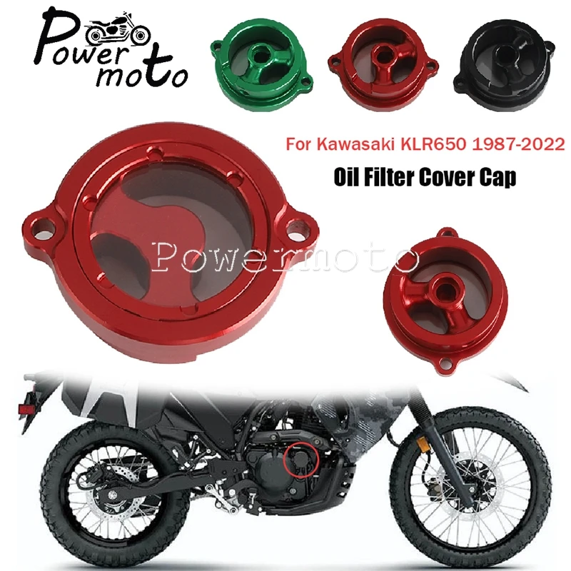 For Kawasaki KLR 650 KLR650 1987-2022 Accessories Red / Black / Green Motorcycle CNC Aluminium Clear Engine Oil Filter Cover