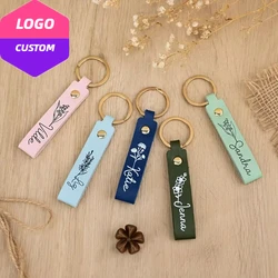 Custom Number Name Keyring Pendant Laser Engrave LOGO Leather Keychain Personalize Company Hotel Number Key Chain Holder