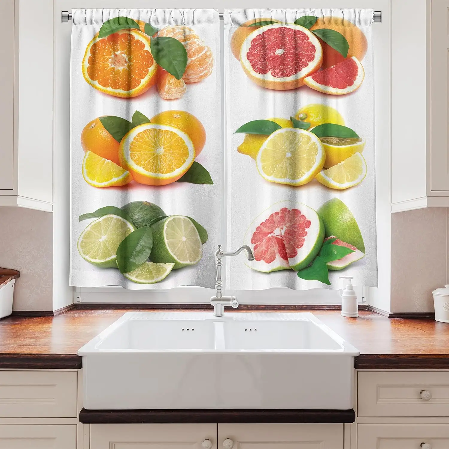 Fruits Kitchen Curtains,Orange Citrus Lemon Slice Mix Refreshment Healthy Natural Tropical Exotic, Window Drapes 2 Panel Set for