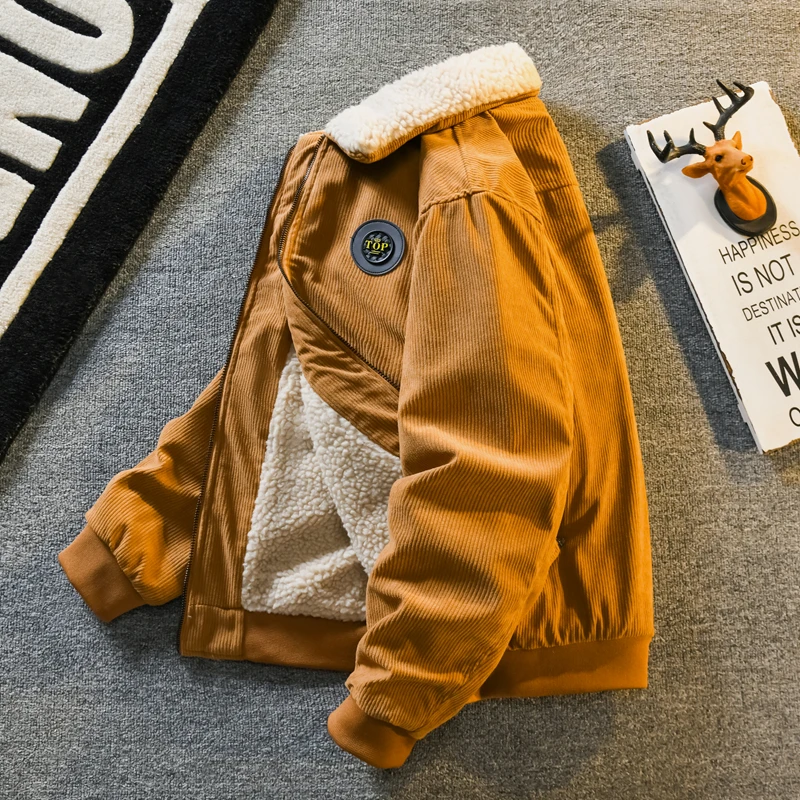 

Мужская куртка в американском ретро-стиле из вельвета, приталенная, с подкладкой из овечьего флиса, утепленная, для осени и зимы