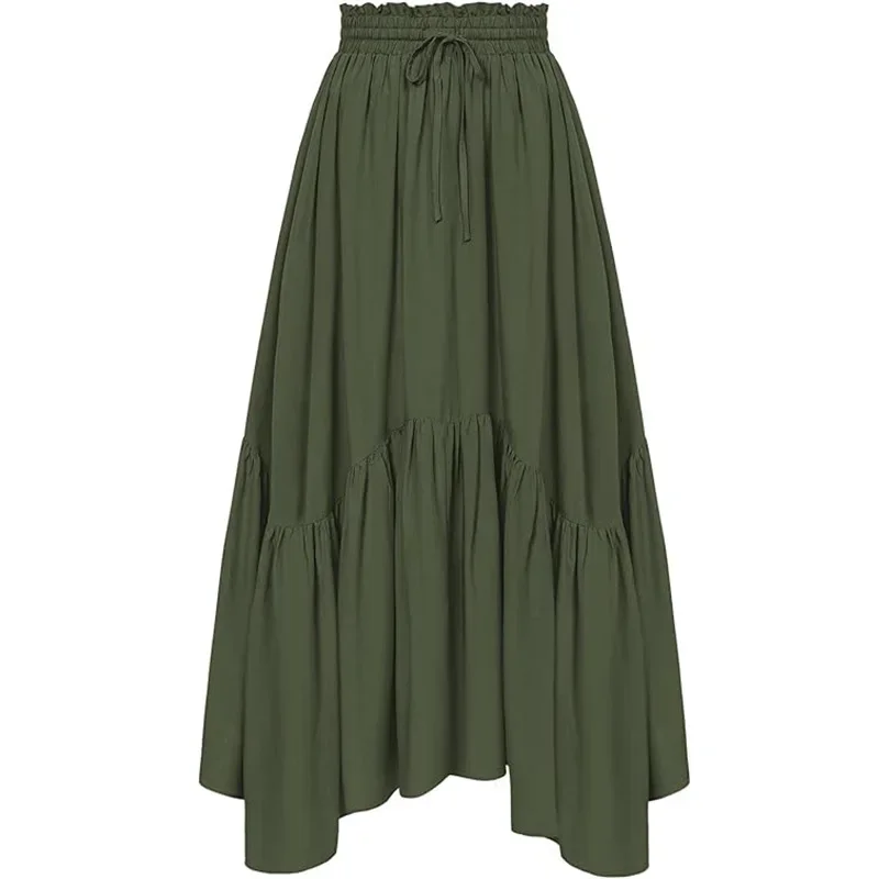 

2025 New Summer Vintage Solid Color Skirt for Women Cake Pleated Elegant Skirt European and American High-waisted Dress