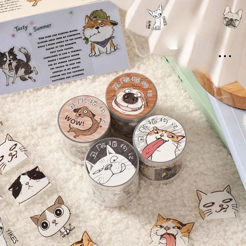 Funny Cat Dog Washi Tape Stickers, Die Cut Cartoon Pet Masking Tape, Decorative Journal Scrapbook Tape for DIY Album Crafts