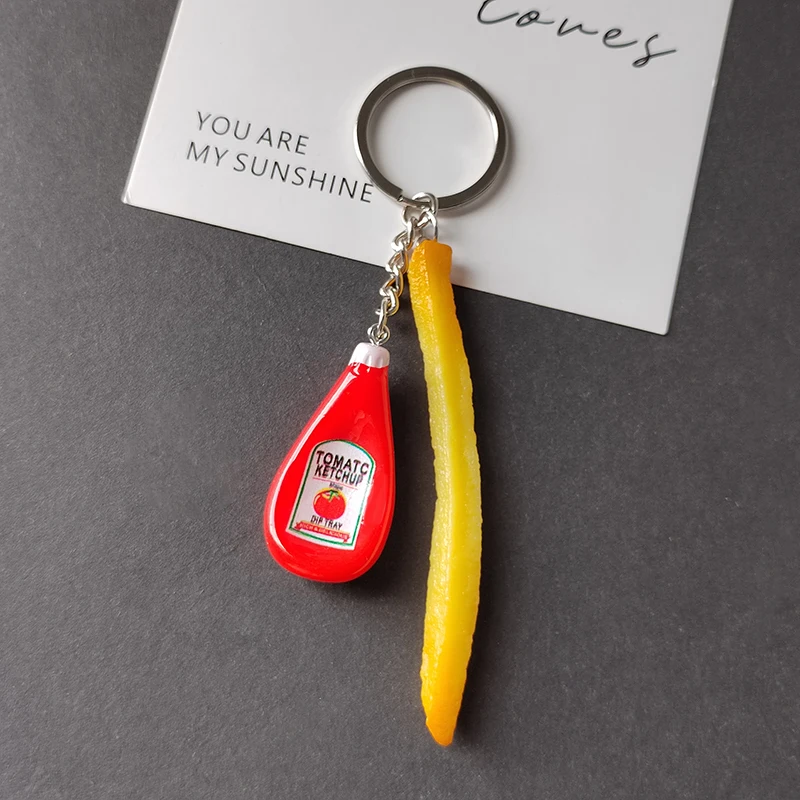 الراتنج صلصة الطماطم البطاطس المقلية سلاسل المفاتيح لصديق هدية الإبداعية مضحك مقلد الغذاء قلادة حقيبة صندوق سيارة حلقة رئيسية الحلي #5