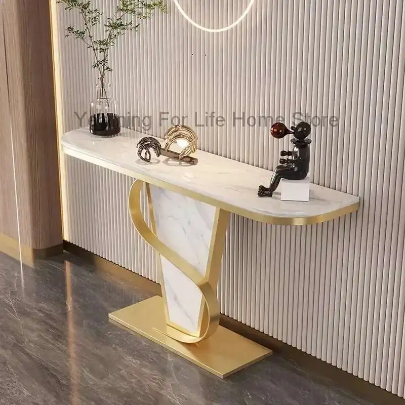 

Hotel Design Living Room Table Metal White Luxury Minimalist Table Narrow Low Woonkamer Tafel Marmer Entrance Hall Furniture