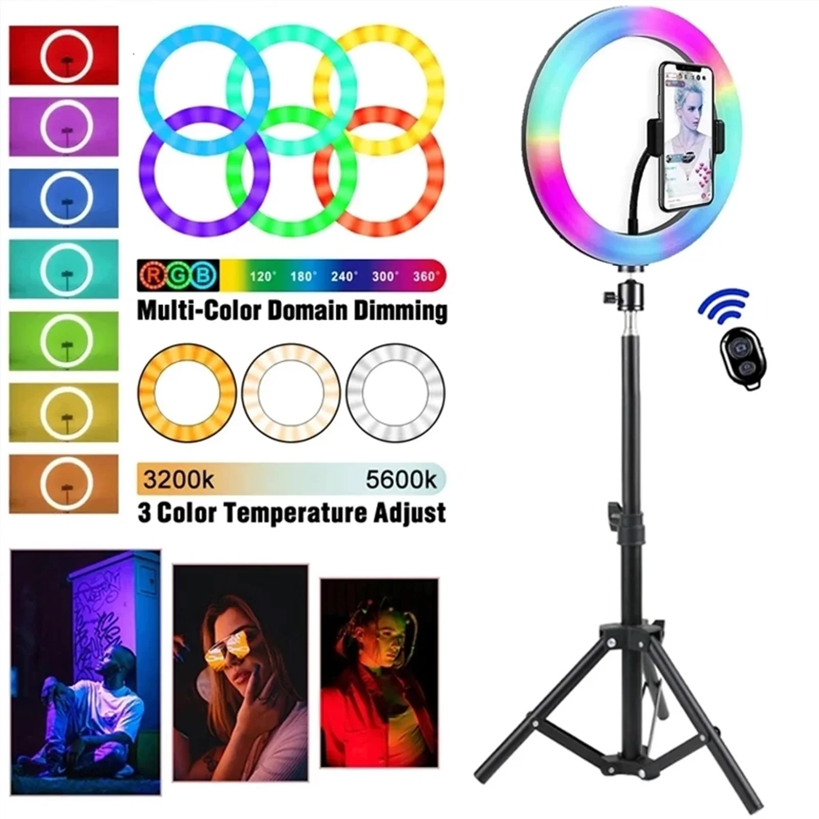 30cm RGB Selfie Ring Light Photography RingLight Circle Fill Light Led Color Lamp With Tripod Phone Stand Holder Trepied Makeup