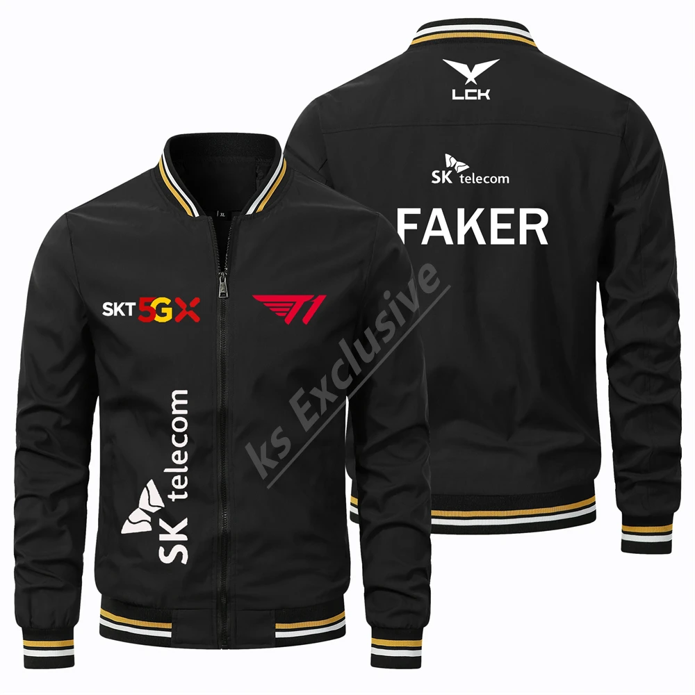 New SKT T1 Esports Team Men\'s Jacket LOL Global Finals Support Team Set FAKER Fan Suit Casual Fashion Men\'s Bomber Jacket