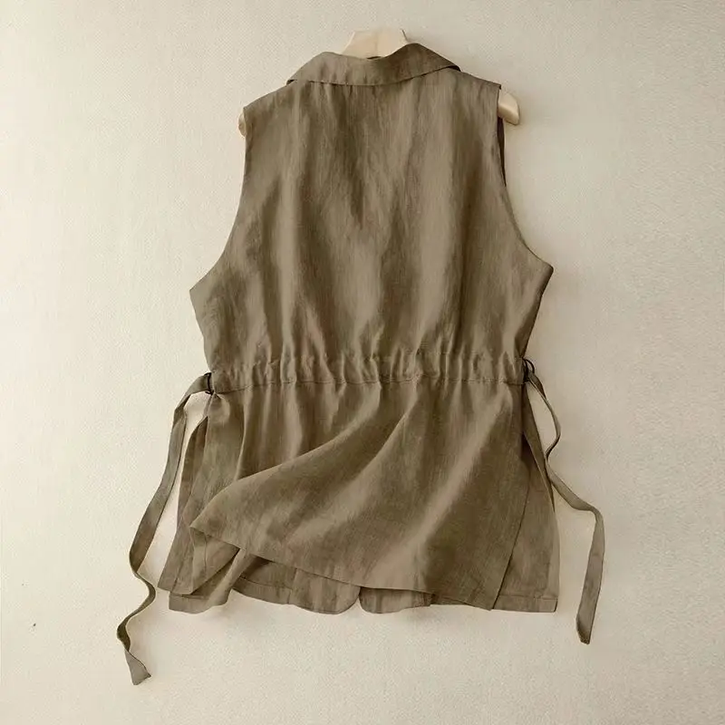 Summer Women's Cotton And Linen Laceup Vest Waistcoat