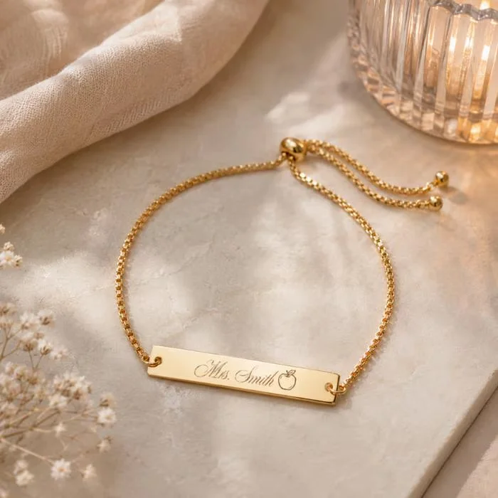 Customizable  Name Bracelet for Women Tree of Life Stainless Steel Engravable Flat Bar Name Bracelet Adjustable Stainless Stee