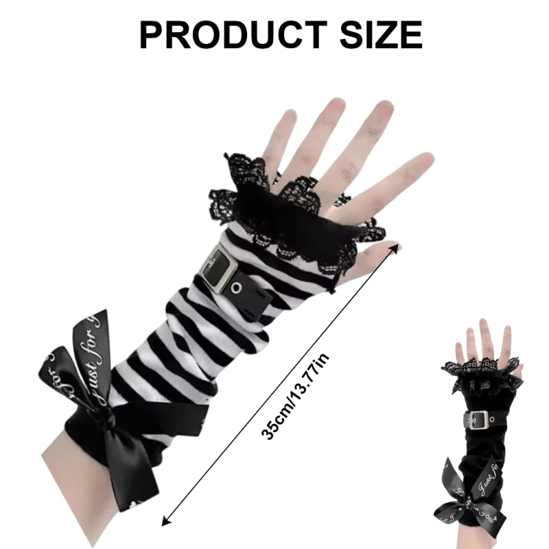 Guantes de encaje con lazo para mujer, manoplas elásticas sin dedos para brazo, para fiesta de Carnaval y Reunión, estilo Punk, 2000