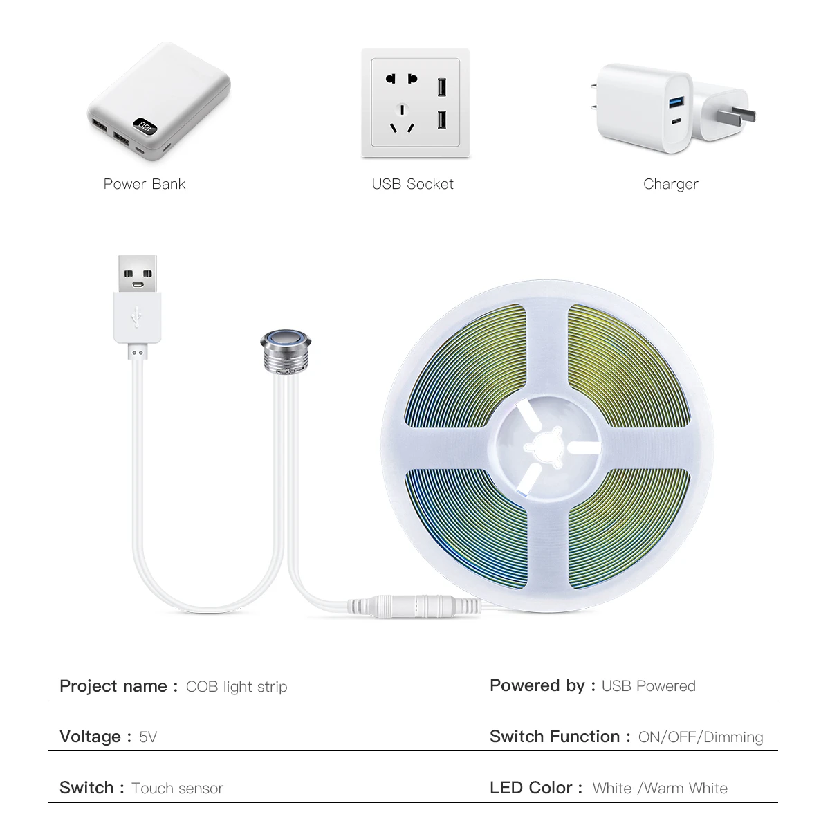 Recessed Touch Sensor Switch Stepless Dimmable LED Strip Light DC5V USB Touch Button Control Dimmer Bookcase Cabinet Backlight