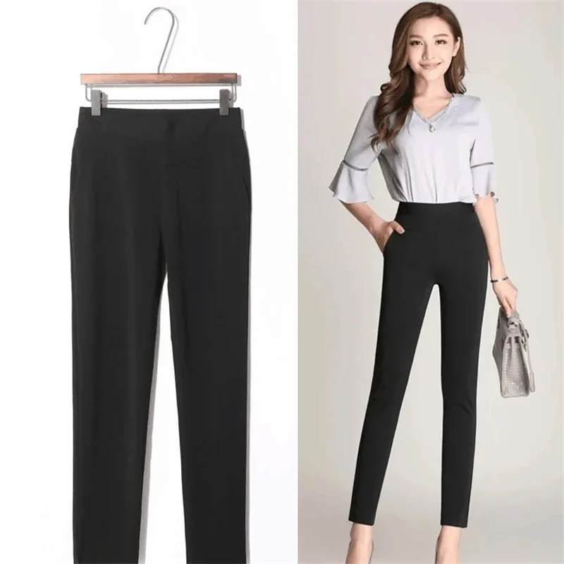 Summer Baggy Stretch Casual Pants Ankle-length Korean Fashion Pantalone Elegant Straight Trousers Plus Size 5xl New Thin Spodnie