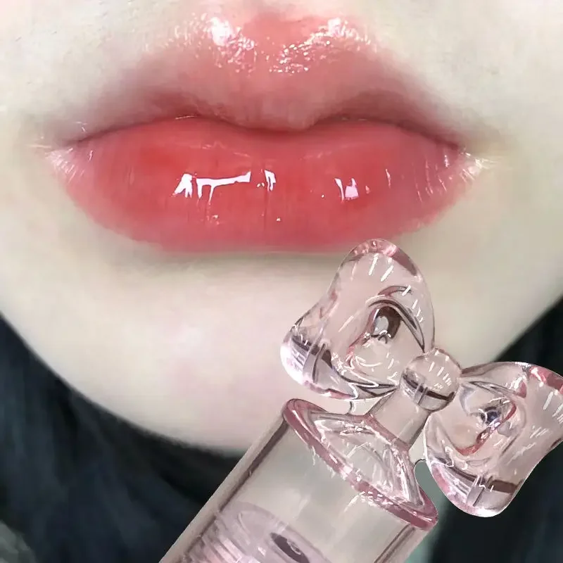 ROSA COCO Bow wässriger farbiger Lipgloss, feuchtigkeitsspendend, langlebig, Antihaft-Cup-Lippenstift, rosa Tönung, zarter Lippenbalsam, koreanische Kosmetik