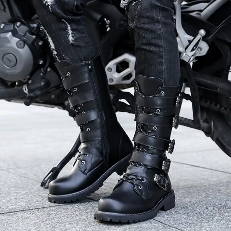 Fashion Luxury Mid-Carf Men Boots Leather Motorcycle Boots Lace Up Men's Booties British Male Cycling Boot Quality Botas Hombre