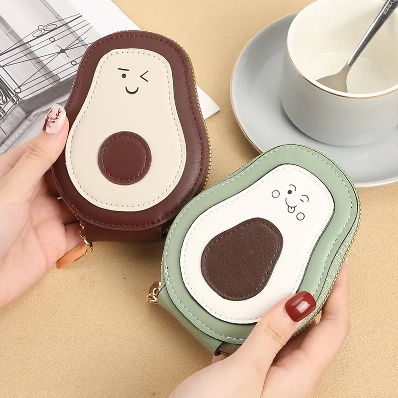 Cute Women PU Leather Card Holder Avocado Design Zipper Pouch Mini Wallet Animal Shape Coin Purse Ladies Clutch Bag Case