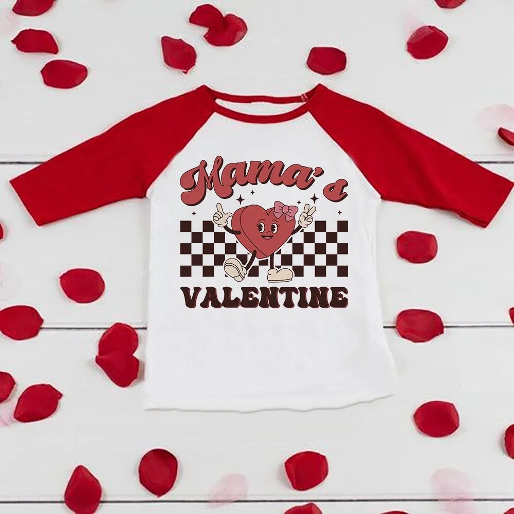 

Mama's Valentine Print Baseball Shirt Valentines Toddler T-Shirt Boys Girls Raglan Long Sleeves Clothes Kids Holiday Outfit Tops