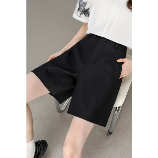 SENTUBILA A-line Shorts for Women 2026 Spring Black Loose Casual High-waist Pockets Shorts Female Bottoms Commute 152K59054