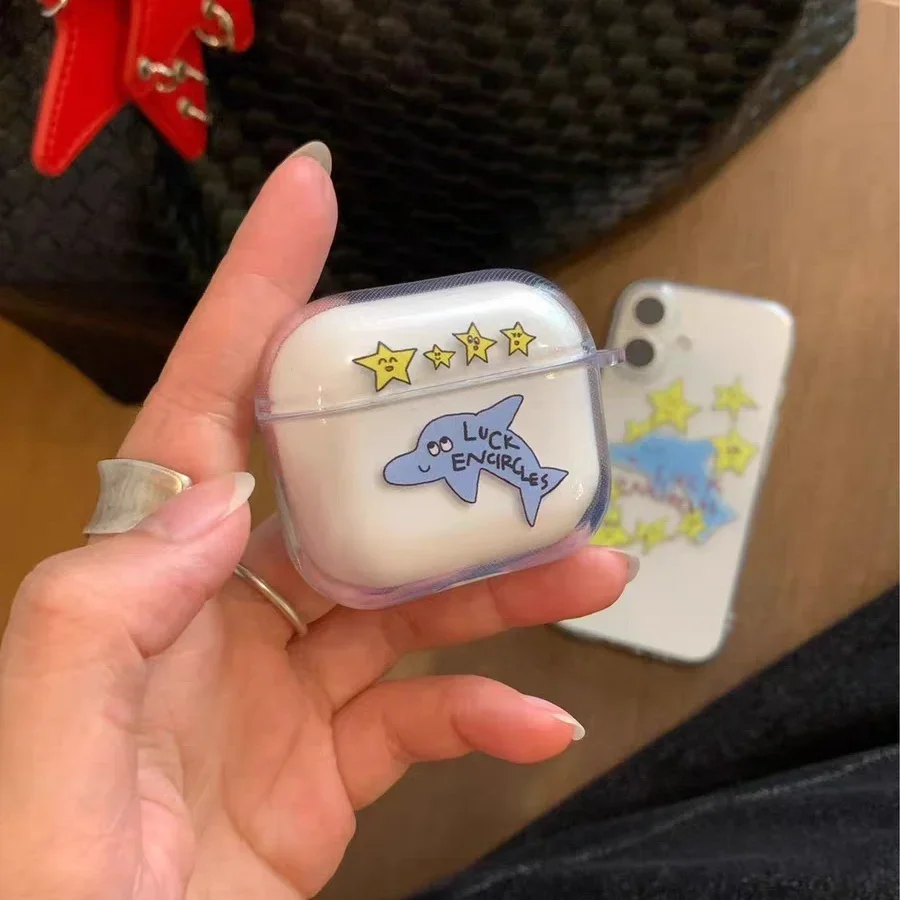 Cute Star Dolphin Earphone Case for Airpods 4th 3rd Pro 3 2 Shockproof Cover for Airpod 2 3 1 Protective Accessorie Shell Fundas