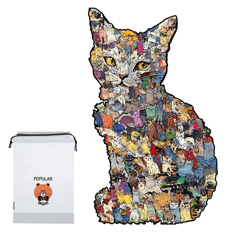 Wooden Assembly Toy Square Cat Wooden Puzzle Special-shaped Splicing Toy Decompression Puzzle Educational Toys for Gifts 14y+