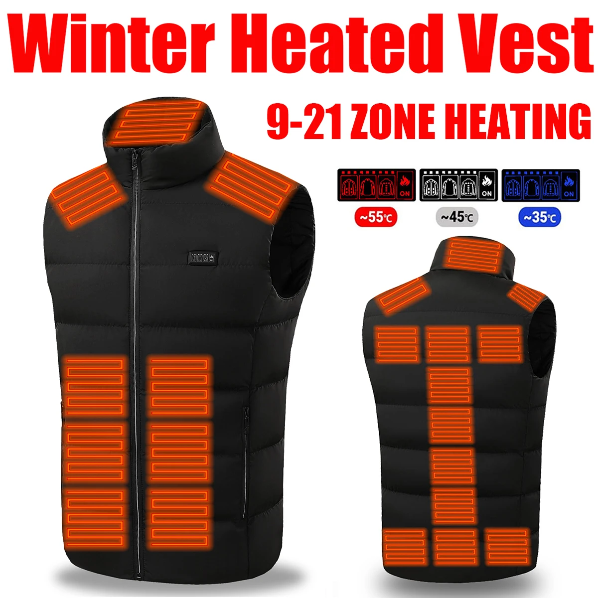 

Heated Vest,USB Intelligent Dual Control Switch 9-11-21 Zone Heated Vest,Heated Hunting Vest,Winter Men's Women's Warm Vest,M26