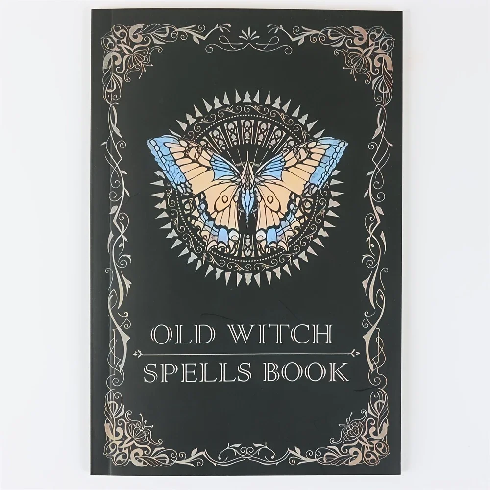 

Ancient Magic Book with Intricate Golden Butterfly Cover & Mystical Symbols - Old Witch Spells Book for Wiccan