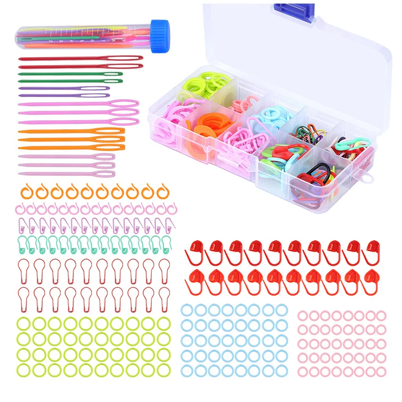 Knitting Tool Kit Crochet Locking Stitch Markers Large Eye Plastic Weaving Needles DIY Handmade Knitting Accessories Storage Box