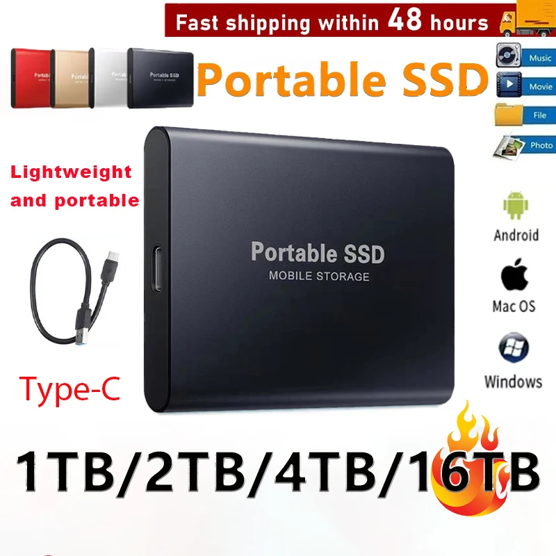 Disco duro externo portátil SSD Original de 2TB, dispositivo de almacenamiento de unidad de estado sólido de gran capacidad de 4TB para teléfono móvil/portátil/PC/Mac