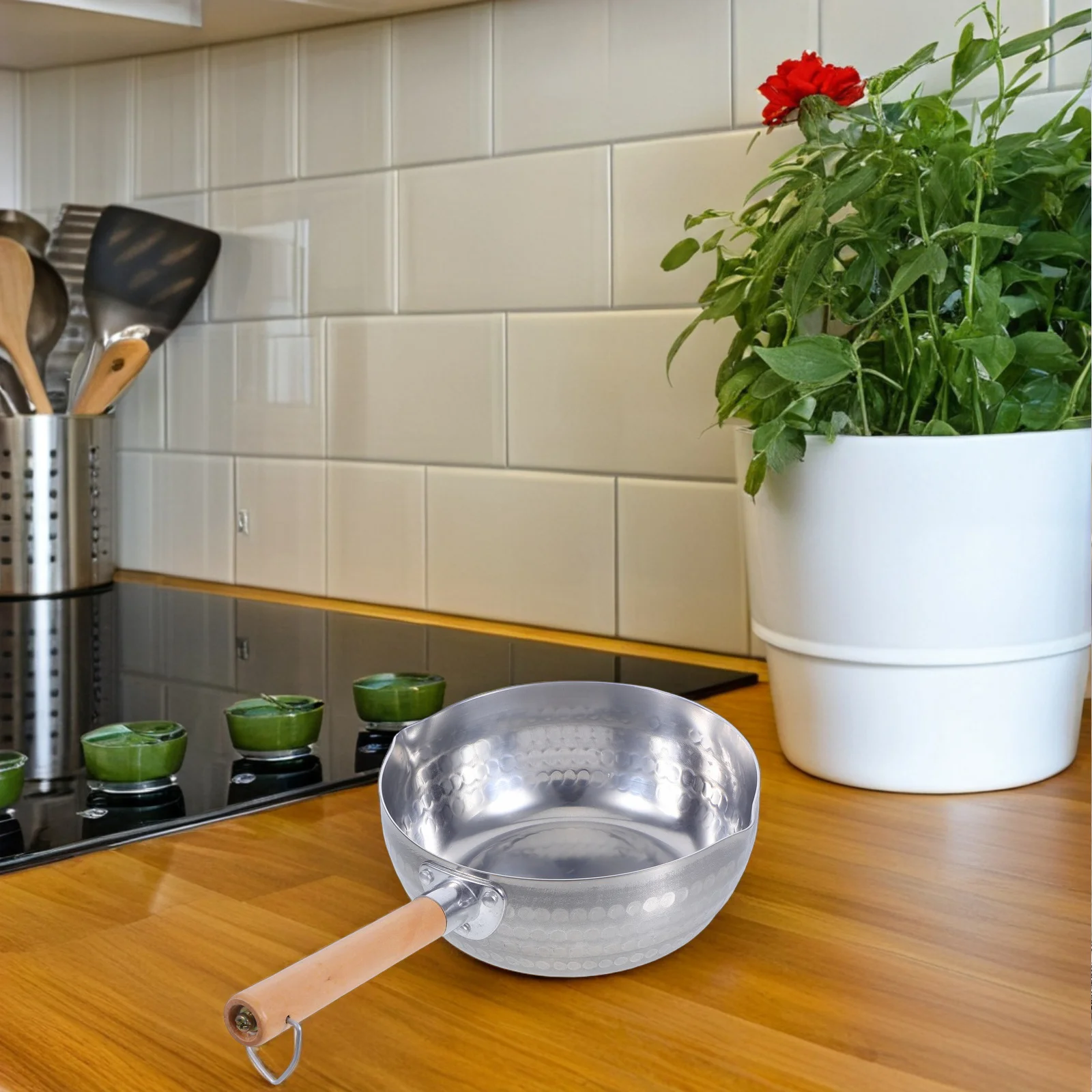 

Японский стиль, толстая алюминиевая сковорода с плоским дном, деревянная ручка, V-образные носики, заливка губ, сковорода для кемпинга, горшок для молока, плита