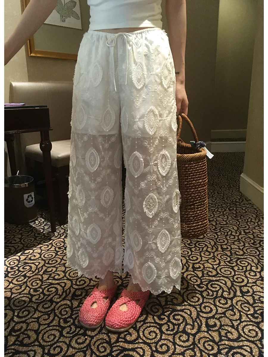 

Белые вышитые шорты-юбка MONA Aosphere с завышенной талией, маленький размер, летние, новые, милые, повседневные брюки