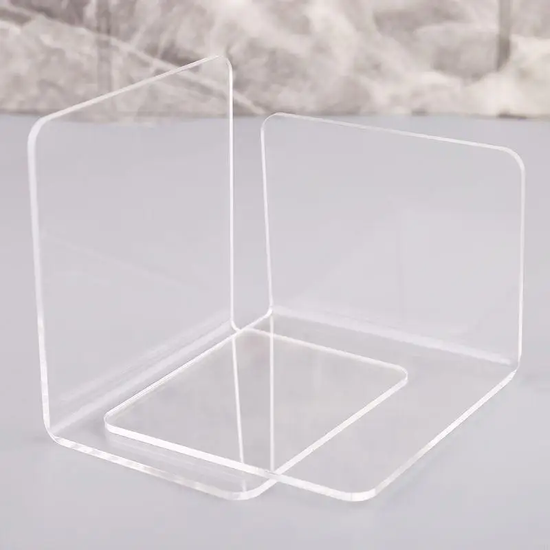 103C 2Pcs Clear Acrylic Bookends L-shaped Desk Desktop Book Holder School S