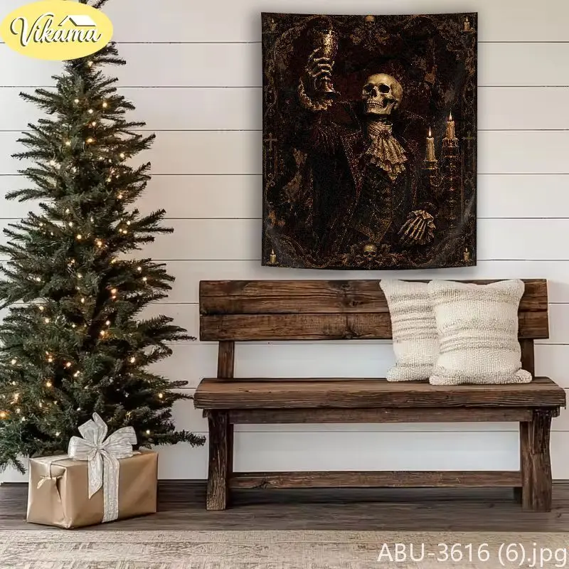 VIKAMA Creepmas Skeletal Culinary Cranium Platter Hound Wall Tapestry Shadowy Victorian Galas Banquet Festal Room Home Decor