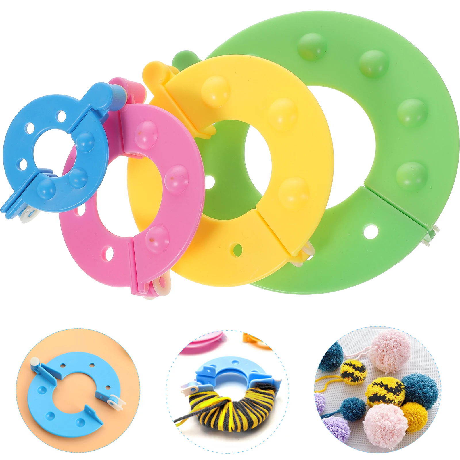 

8Pcs Pompom Makers 4 Sizes ABS Pom Resin DIY Fluff Ball Weaving Craft Kit Easy Use Kids Adults Yarn String Scissors Projects