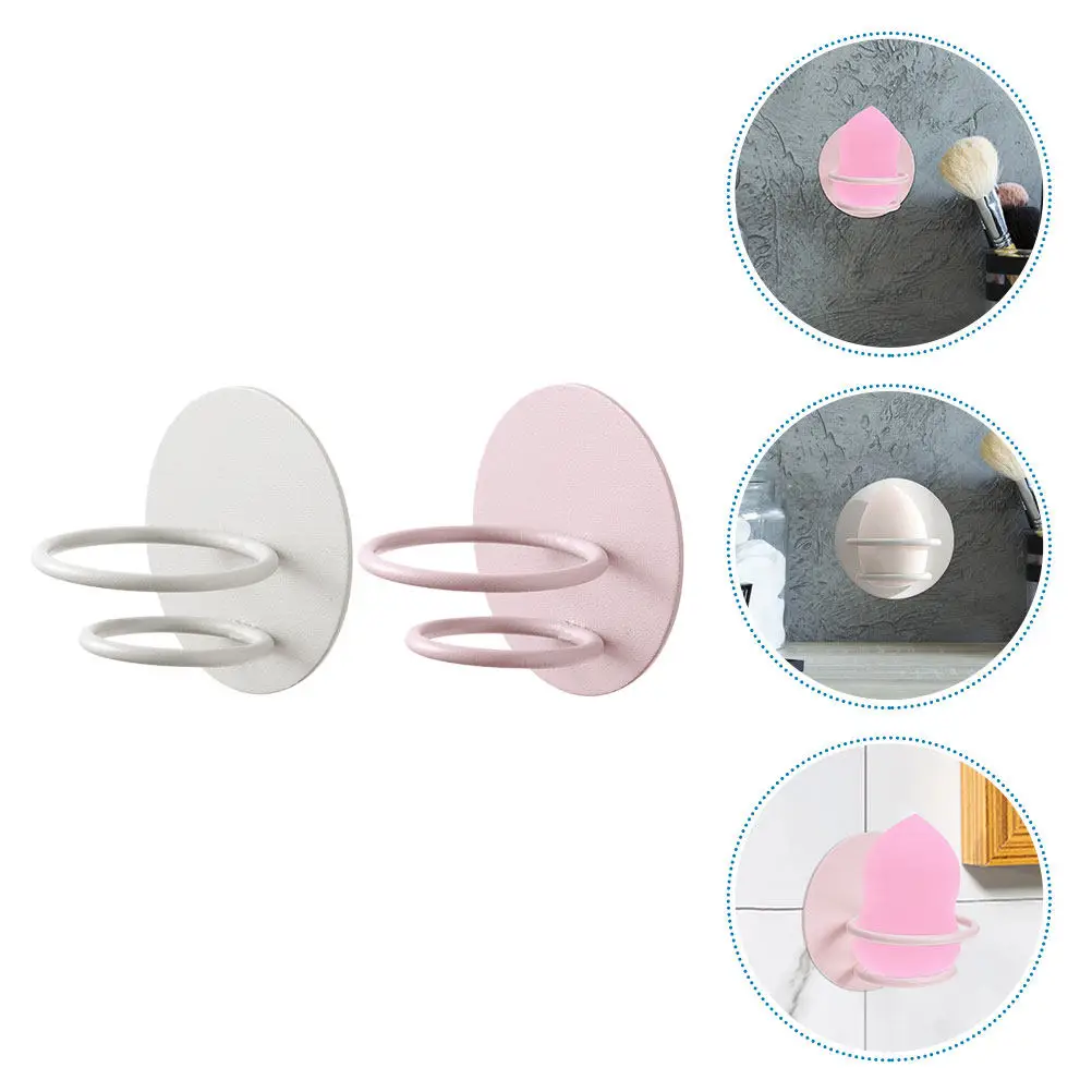 2Pcs Wall Mounted Makeup Egg Rack Carbon Steel Nail Free Sponge Egg Storage Holder for Bathroom Bedroom Closet Door Space Saving view 6