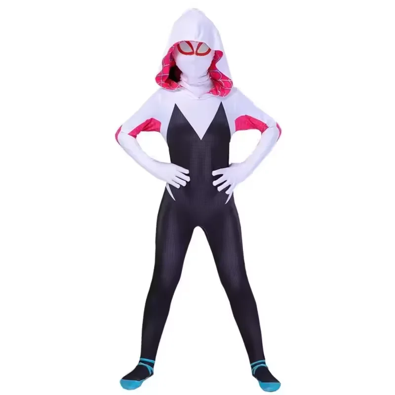 بدلة أطفال سبايدر جوين التأثيرية للبطل الخارق Gwendolyn Maxine Stacy ثلاثية الأبعاد Zentai للهالوين زي لعب الأدوار قناع بقلنسوة