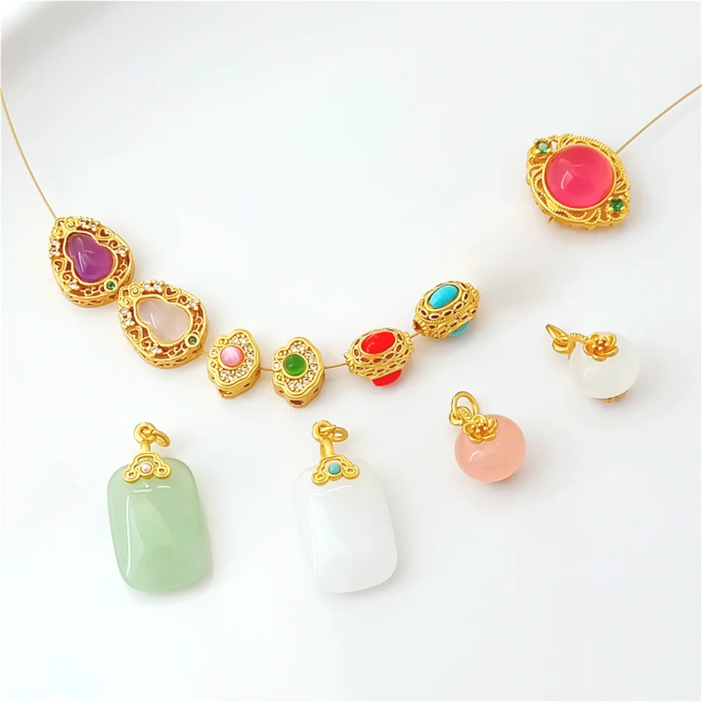 Matte Gold Fashionable Retro Pendant Drip Handmade DIY Gourd Diamond Auspicious Cloud Olive Interval Bead Woven Rope Accessory