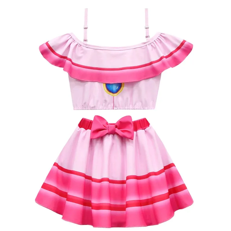 2023 Super Bros Summer Girls Anime Swimsuit Princess Peach Swimwear Holiday Party Pink Cute Bikini Kids Tulle Sunscreen Clothing