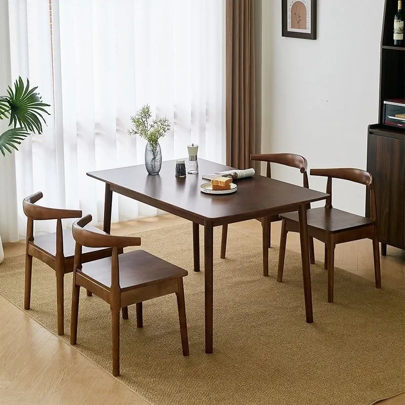 Nordic All Solid Wood Dining Table Modern Simple Walnut Rectangular Table and Chair Combination Small Apartment Eating Table